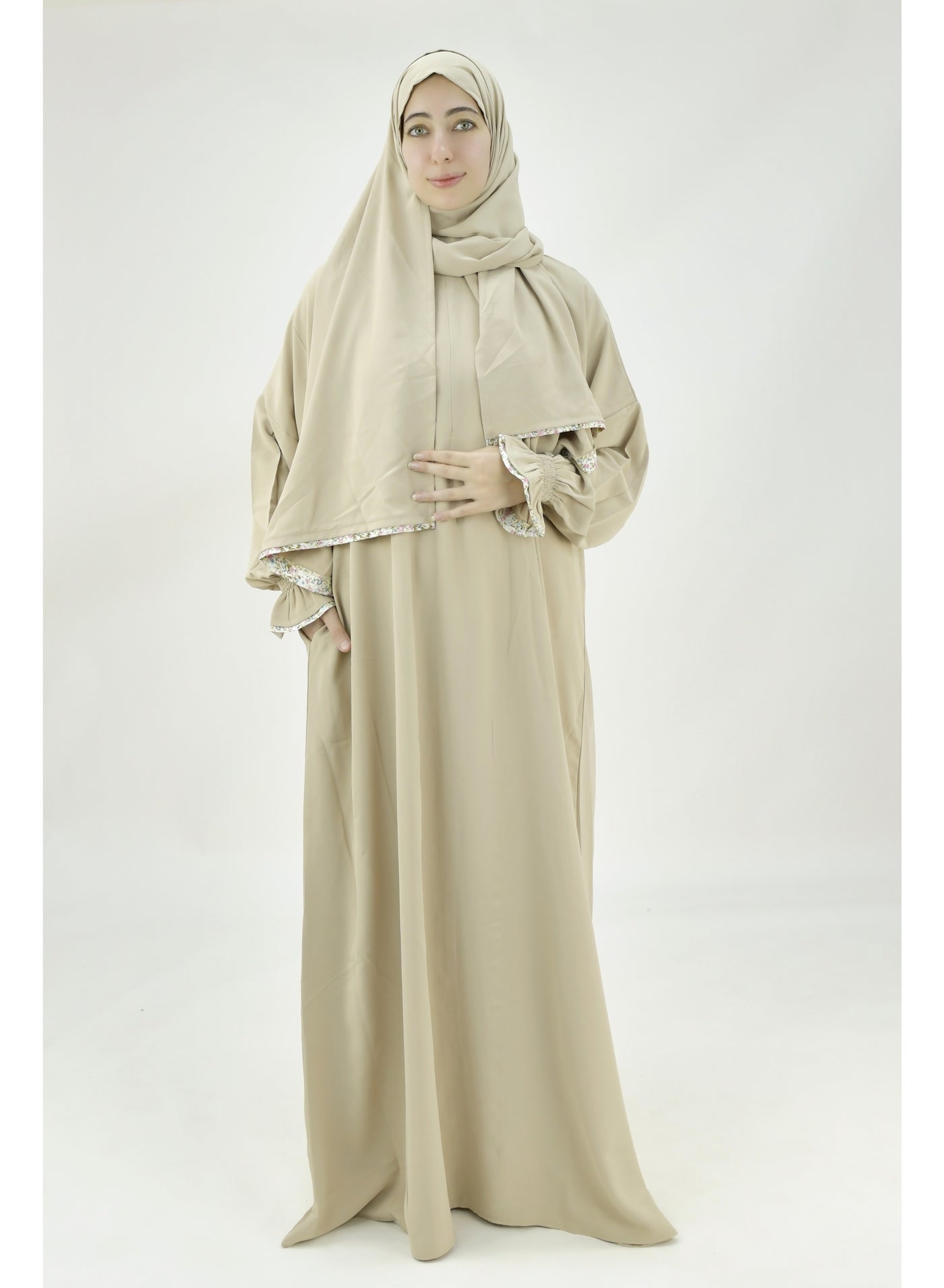 One Piece Prayer Dress for Women – Premium Crepe Fabric Isdal with Attached Scarf & Pocket – Lightweight Islamic Salah Wear